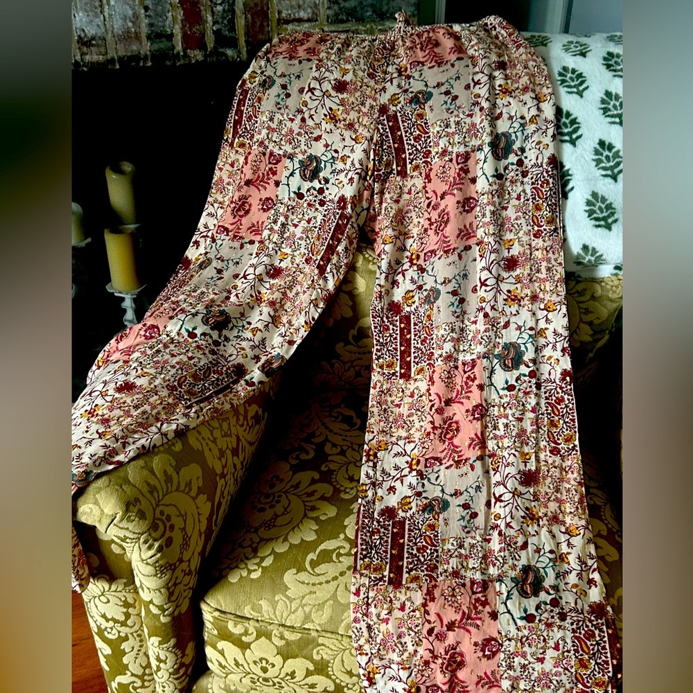 Pink and Cream exotic patchwork pattern Wide Leg Pants